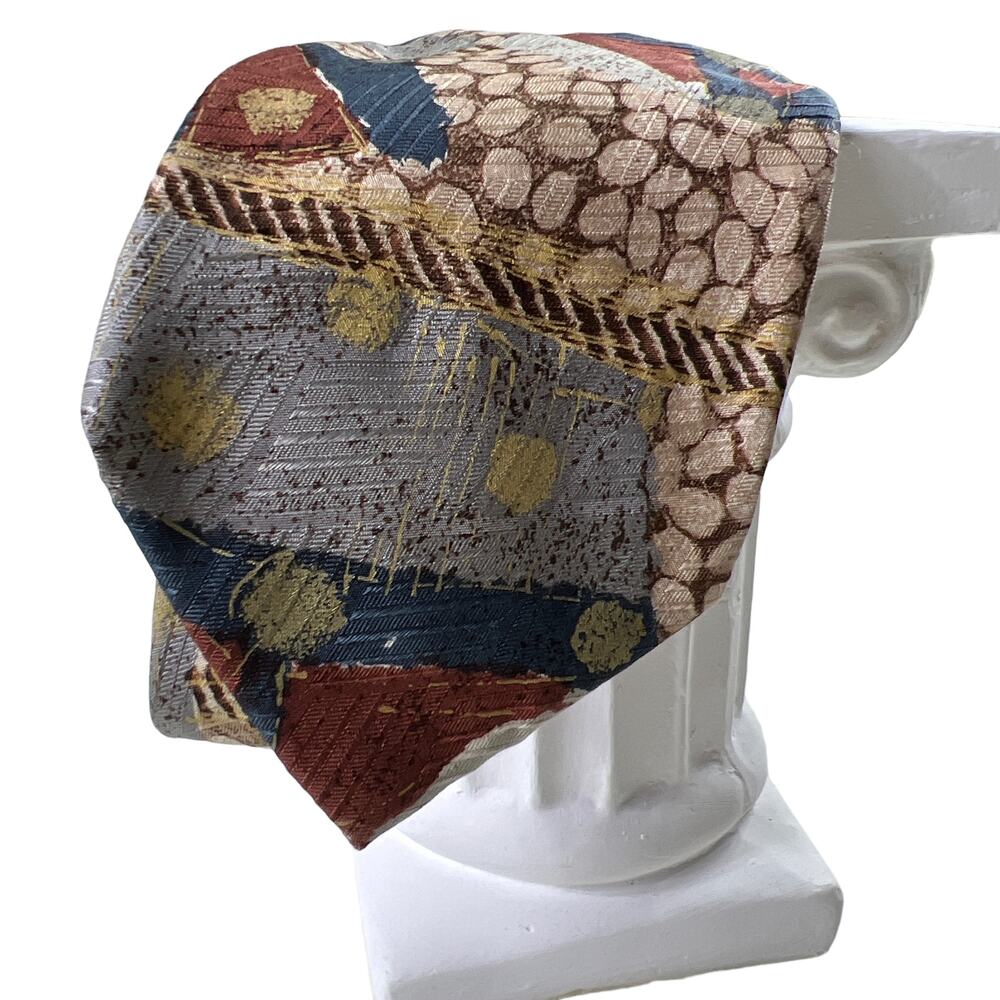 Bachrach Men's Italian Silk Necktie Colorful Abstract Mixed Print 62" Extra Long